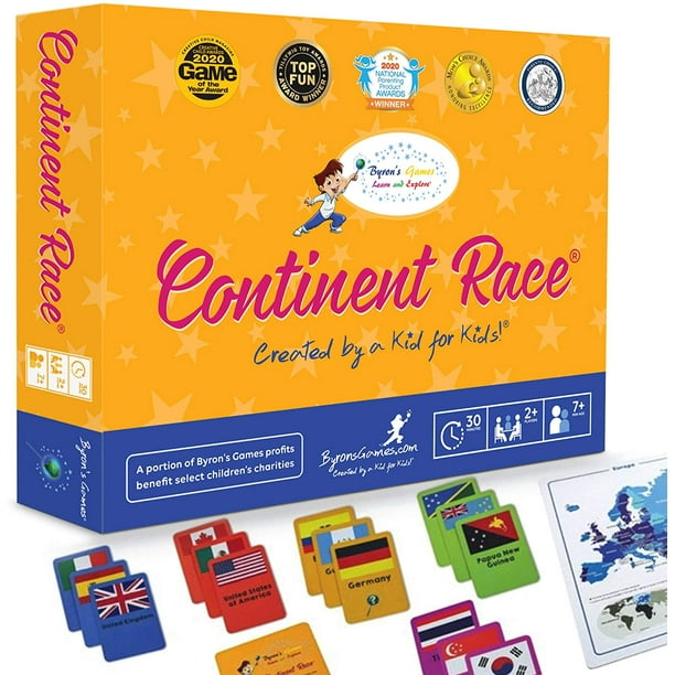 Continent Race Geography Learning Jeu éducatif pour les enfants de 7 ans et  plus Trivia Card Board Game for Family Activities, Game Night by Byron's  Games Award Winning 