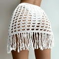 thumbnail image 3 of Falda de playa con abertura y cordones, color blanco, con borlas, de punto y transparencias, para mujer, talla S, 3 of 5