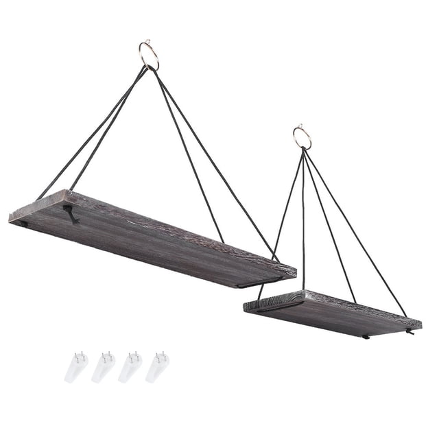 2pcs Nordic Style Cotton Lanyard Wall-Mounted Wooden Floating Rack Storage Rack(Antique)