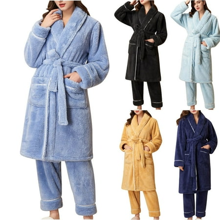 VBTAPA Womens Fluffy Pajama Sets Soft Comfy Fleece Pjs Belted Robe and Pants 2 Piece Set Loose Plush Sleepwear Fuzzy Loungewear Lightning Deals of Today Prime Green XXXL