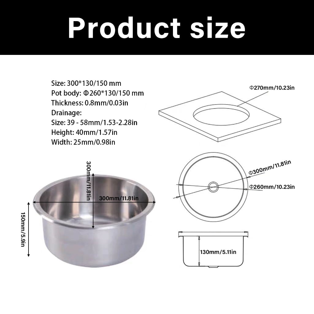 Round Single Tanks Dishwashing Basin Stainless Steels Kitchen Sinks Bathroom Hand Wash Basin Sink Dishwashing Pool