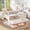 Beige, variant on Harper & Bright Designs Twin Size Platform Bed with Trundle and Small Staircase, Solid Wood Platform Bed Frame with Guardrails and Bookshelves for Boys and Girls, Natural