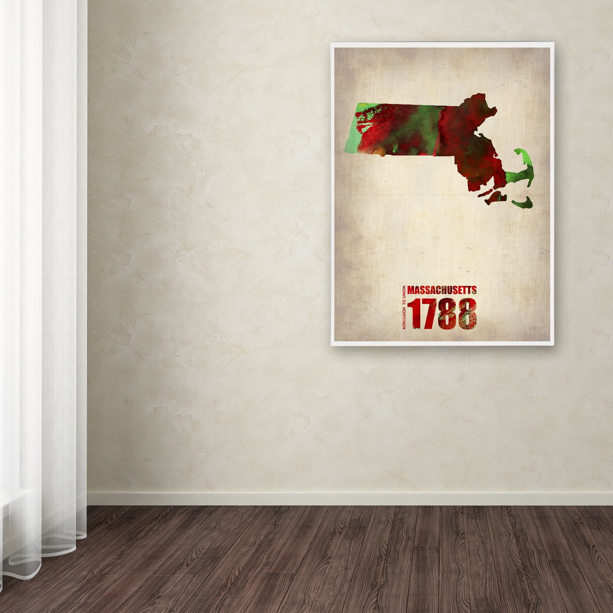 Trademark Fine Art "Massachusetts Watercolor Map" Canvas Art by Naxart
