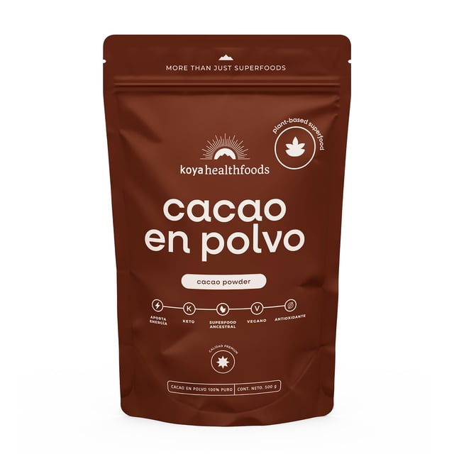 KOYA Cacao En Polvo 500 g | Sabor Intenso | Cacao en Polvo Puro 100% | Sin Azúcares Añadidos | Sin Gluten | Vegano Y Keto | Para Bebidas, Repostería Y Cocina Salada |
