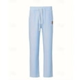 thumbnail image 4 of Domuza Men's Cotton Linen Drawstring Pants Fashion Straight Leg Loose Elastic Casual Summer Trousers Light Blue M, 4 of 4