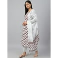 thumbnail image 5 of Janasya Indian Women's White Cotton Floral Block Print Kurta with Pant and Dupatta, 5 of 10