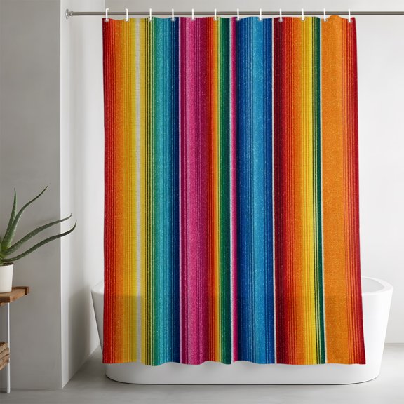 Shower Curtains for Bathroom-36"x72",Colorful Mexican Stripe Waterproof Bath Curtain Grommet Shower Curtain Set with Hooks,
