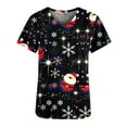 thumbnail image 4 of IROINNID Womens Scrub Tops Graphic Print Short Sleeve V-Neck Workwear Christmas Tops With Pocket,Black B, 4 of 5