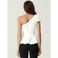 thumbnail image 3 of DARING DIVA Women's One Shoulder Top Bow Ruffled Peplum Top XS White, 3 of 6