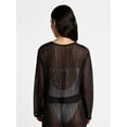 thumbnail image 3 of No Boundaries High-Low Crochet Swim Coverup with Long Sleeves, Women's, 3 of 4