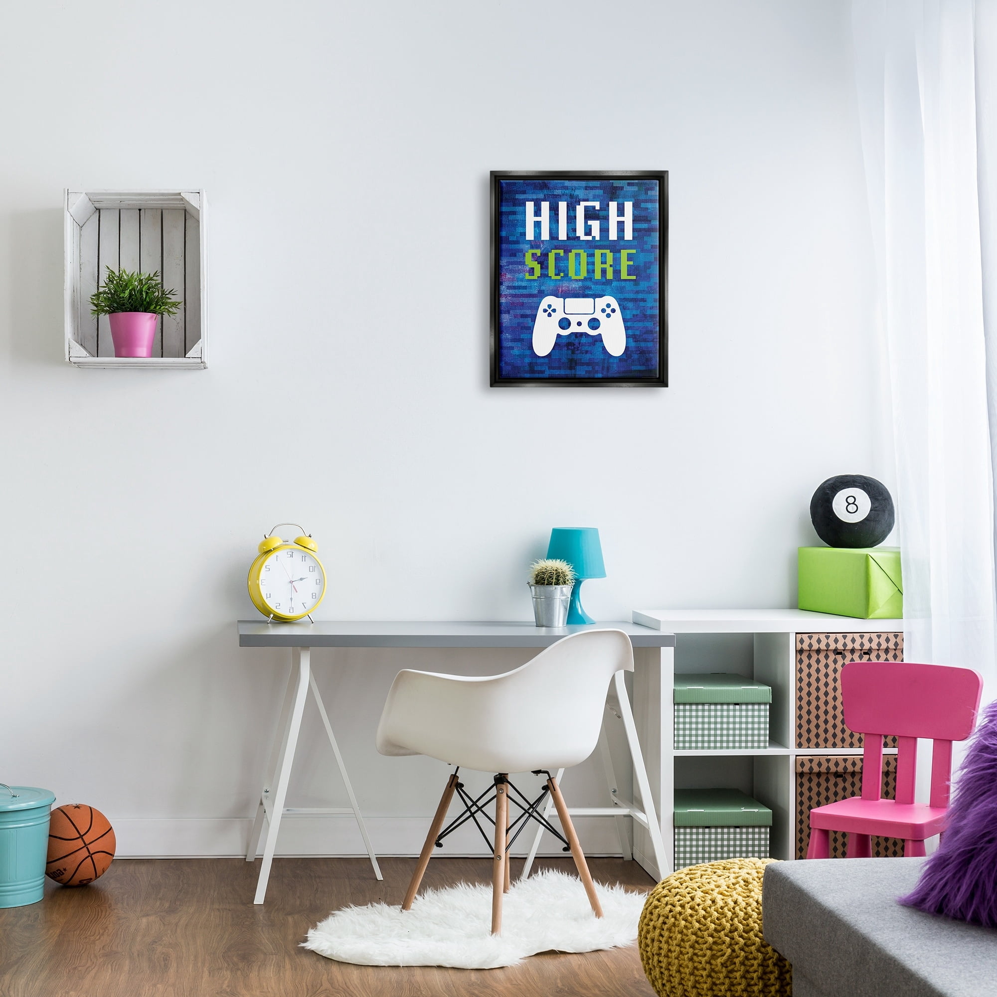 Stupell Industries High Score Pixel Style Gaming Controller Typography Graphic Art Luster Gray Floating Framed Canvas Print Wall Art, Design by Victoria Barnes