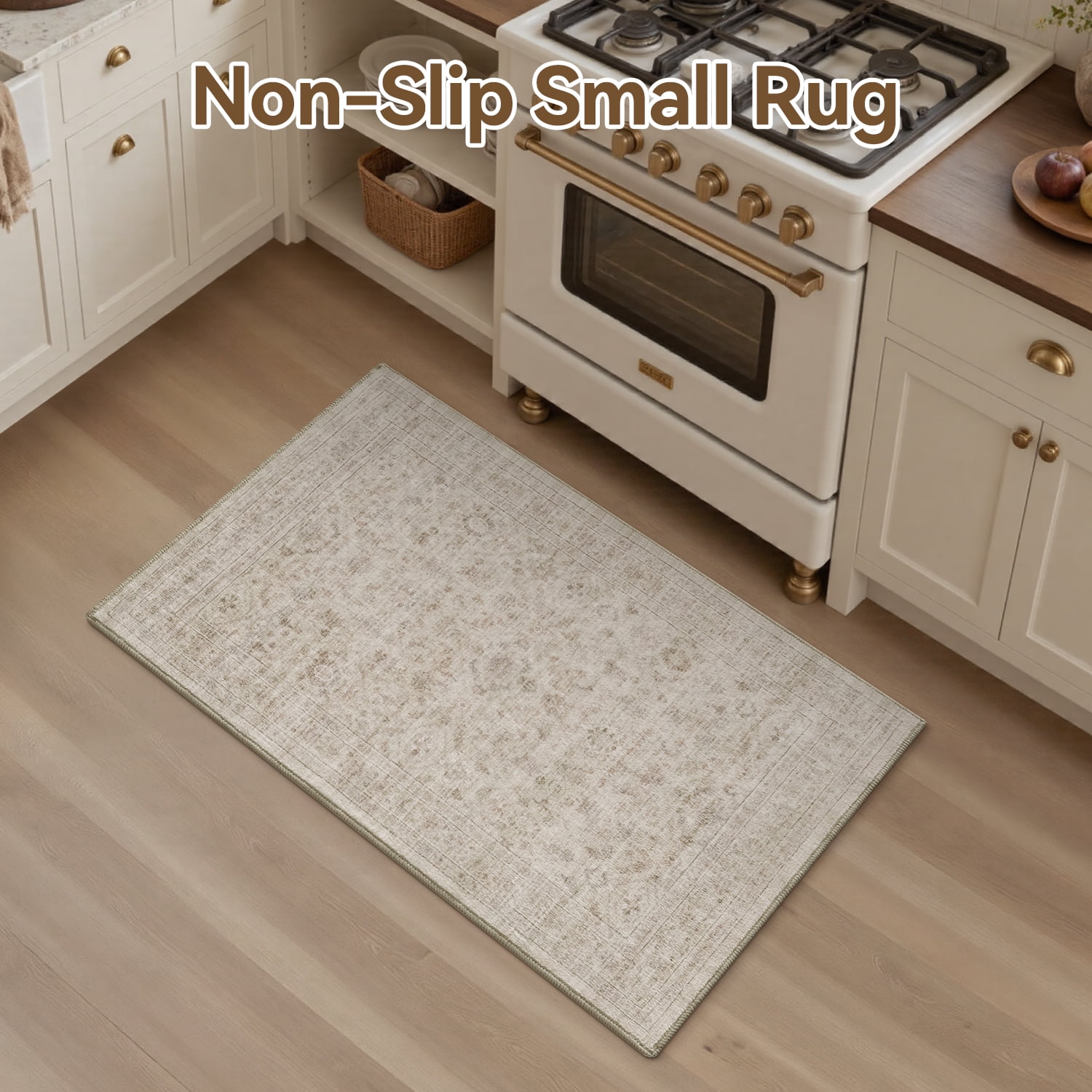 SIXHOME 2'x3' Vintage Distressed Area Rug Soft Washable Non-Slip Carpet American Classic Retro Rug with Geometric Rugs for Living Room Bedroom Neutral Home Decor Beige
