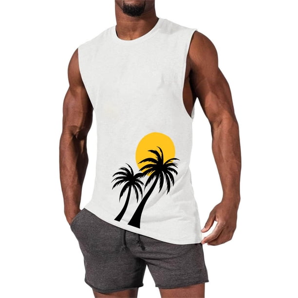 Camiseta sin mangas de cuello redondo para hombre, informal, a la moda, con estampado, deportiva, de poliéster