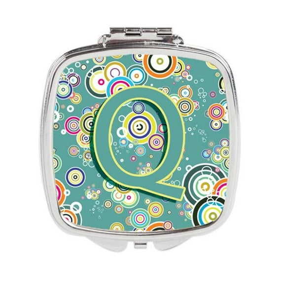 Carolines Treasures  Letter Q Circle Circle Teal Initial Alphabet Compact Mirror