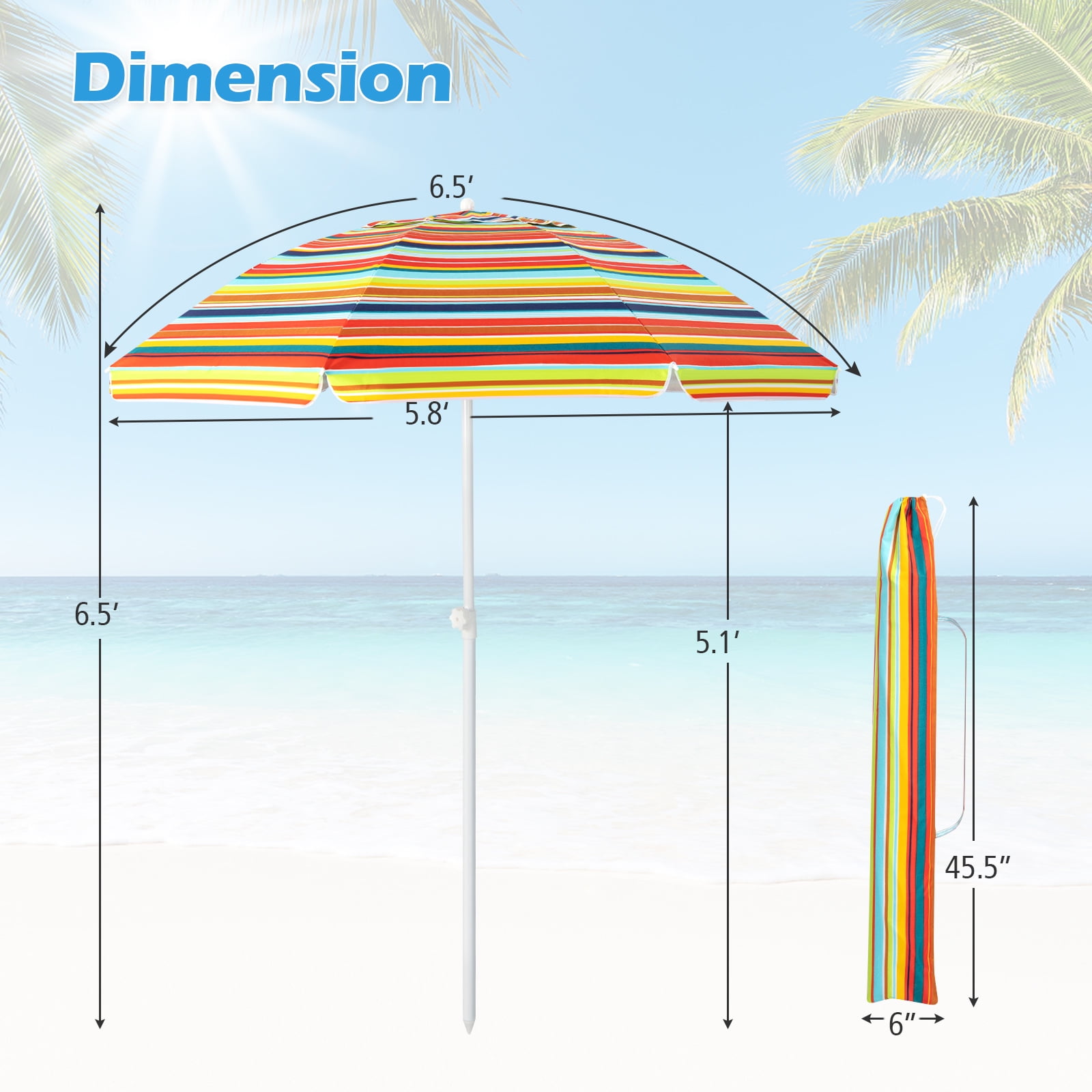 Costway 6.5Ft Patio Beach Sunshade Umbrella Portable Tilt  Outdoor Yellow