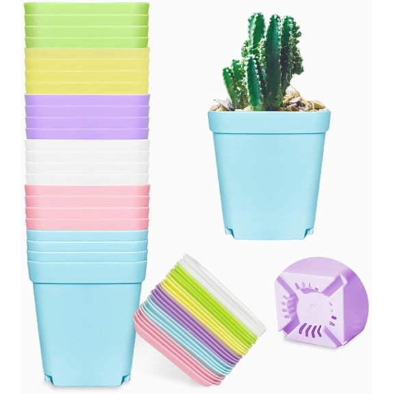 24 Pack 3inch Multi Color Square Plastic Plant Pots,Seedling Nursery Transplanting Planter Container Indoor Outdoor for Your Room,Garden Office and Balcony Decor