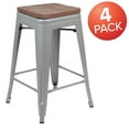 thumbnail image 3 of Flash Furniture Cierra 24" High Metal Counter-Height, Indoor Bar Stool with Wood Seat in Silver - Stackable Set of 4, 3 of 13