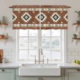 thumbnail image 2 of Southwest Tier Curtains, Western Brown Yellow Geometric Abstract Art Wooden Light Filtering Kitchen Curtains, 2Pcs Rod Pocket Half Window Treatments Panels for Sink Cafe Cabinet Camper 27.5x36 Inches, 2 of 9