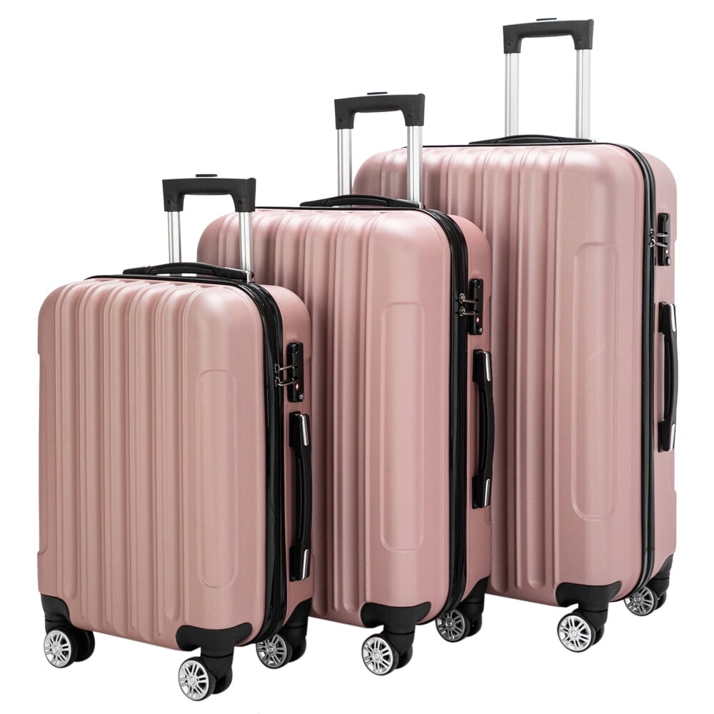 3-in-1 Lightweight Large Capacity Rose Gold Luggage Set (20" Carry-On, 24", 28" Checked Bags) | Durable ABS Hardshell Spinner Suitcases with 360° Wheels - 3 Piece Set