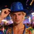 thumbnail image 2 of QHFBli Womens Bling Rhinestone Wide Brim Panama Hat Sun Visor Fedora Hat Cap, 2 of 4
