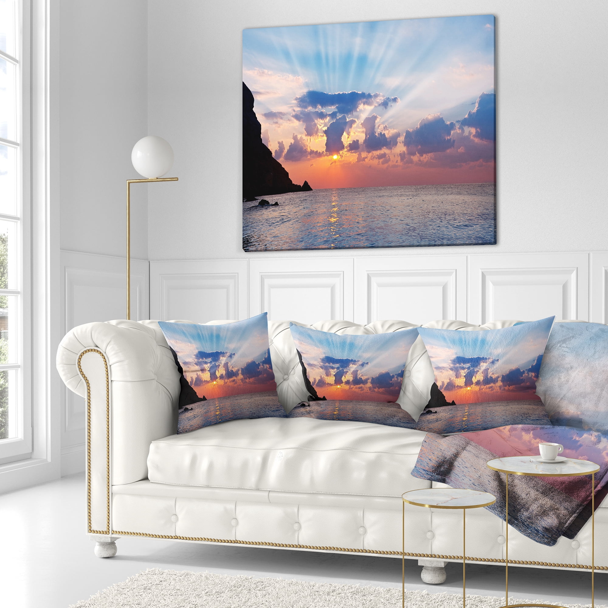 Designart Beautiful Raising Sun and Mountains - Landscape Printed Throw Pillow - 18x18