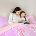 thumbnail image 5 of Manfei Kawaii Bow Bowknot Full Size Comforter Sets,Pink Sequin Print Bedding Comforter Set,First Letter S Bedding Sets For Girls,Super Cozy Room Decor Reversible,3pcs, 5 of 8