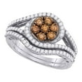 thumbnail image 1 of 10kt White Gold Womens Round Cognac-brown Color Enhanced Diamond Cluster Bridal Wedding Engagement Ring Band Set 1.00 Cttw, 1 of 1