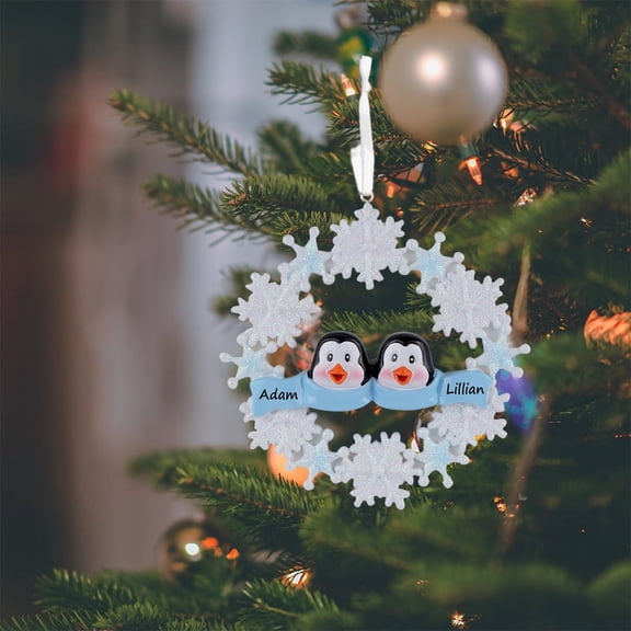 Maxora Personalized Ornaments Customized Christmas ornament Penguin with Snowflake Family of 2 Free Customize