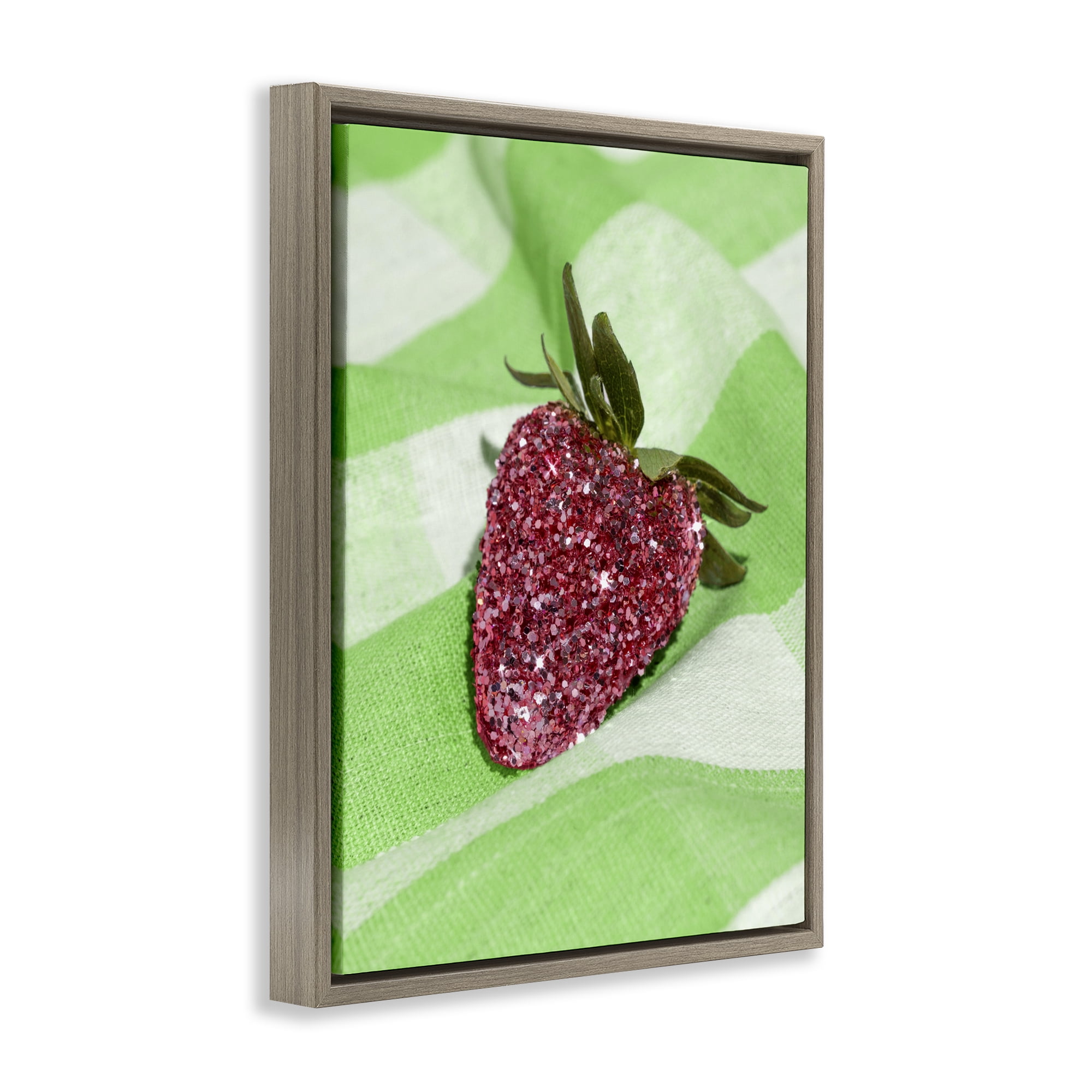 Stupell Industries Glimmer Strawberry on Green Brown Framed Floater Canvas Wall Art, design by LISH Creative