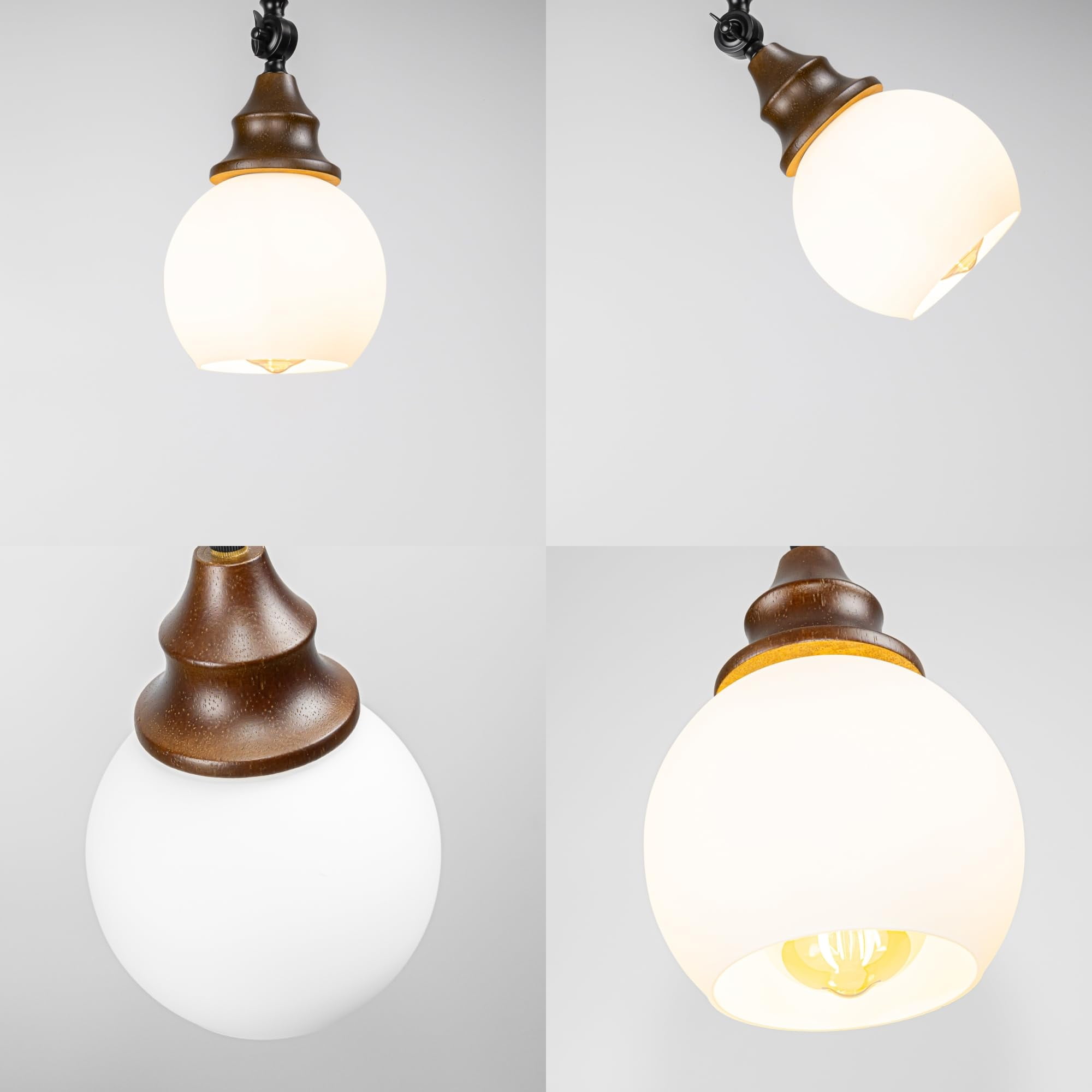 KAYYELAMP Black Metal Glass Ball Shade 23.2" Height Track Light J-Type Adjustable Angle Walnut Base Vintage Lighting for Kitchen Store(No Bulb, Track)