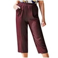 thumbnail image 2 of Sakmal Womens Pants Red Cropped Capri Pants Solid with Pockets Ladies Pants, 2 of 8
