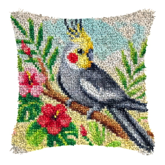 Latch Hook Kits for Adults Kids,Parrot Pattern Color Printed Canvas DIY Throw Pillow Cover,Beginners Handmade Needlework Crafts Home Decoration 17x17inch