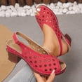 thumbnail image 2 of Red Heeled Sandals For Womens Slip On Casual One Strap Design With Hollow Out Details And Thick Sole For Summer Outdoor Activities Size 38, 2 of 9