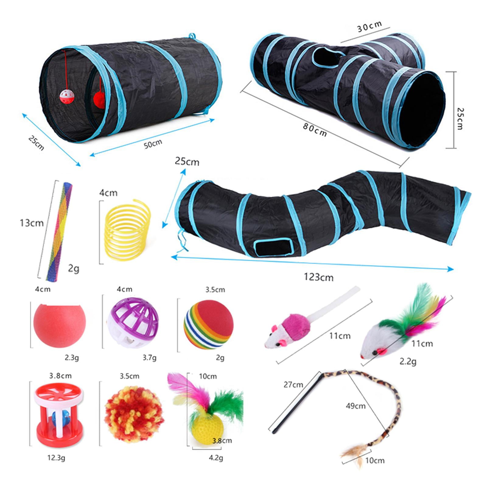 22 piece Interactive Cat Toy Sets,Collapsible Cat Tunnels for Indoor Cats, Feather Teaser Crinkle Balls Spring Toy Catnip Fish for Cats , B99503