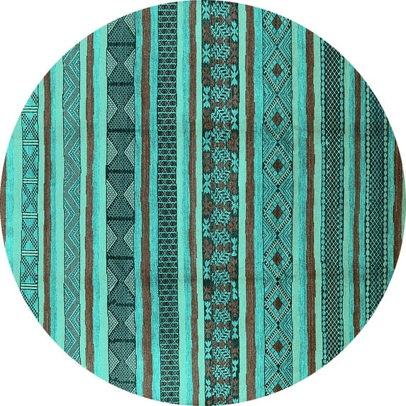 Ahgly Company Machine Washable Indoor Round Solid Turquoise Blue Modern Area Rugs, 7' Round