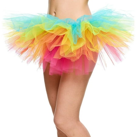 5 Layers Organza Ballet Tutu Bustle Costume Dance Ballerina Skirt, Rainbow