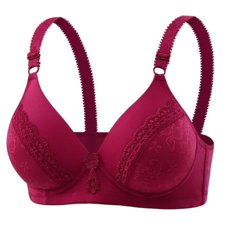 Sevevn Woman s Comfortable Lace Breathable Bra Underwear No Rims Red L Christmas Deals