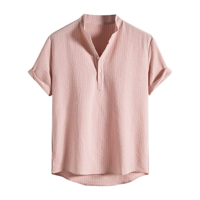 Birdeem Chemise Homme Col Montant Rayé Décontractée Ample Grande Manches Courtes Imprimée Chemise Haut Blouse