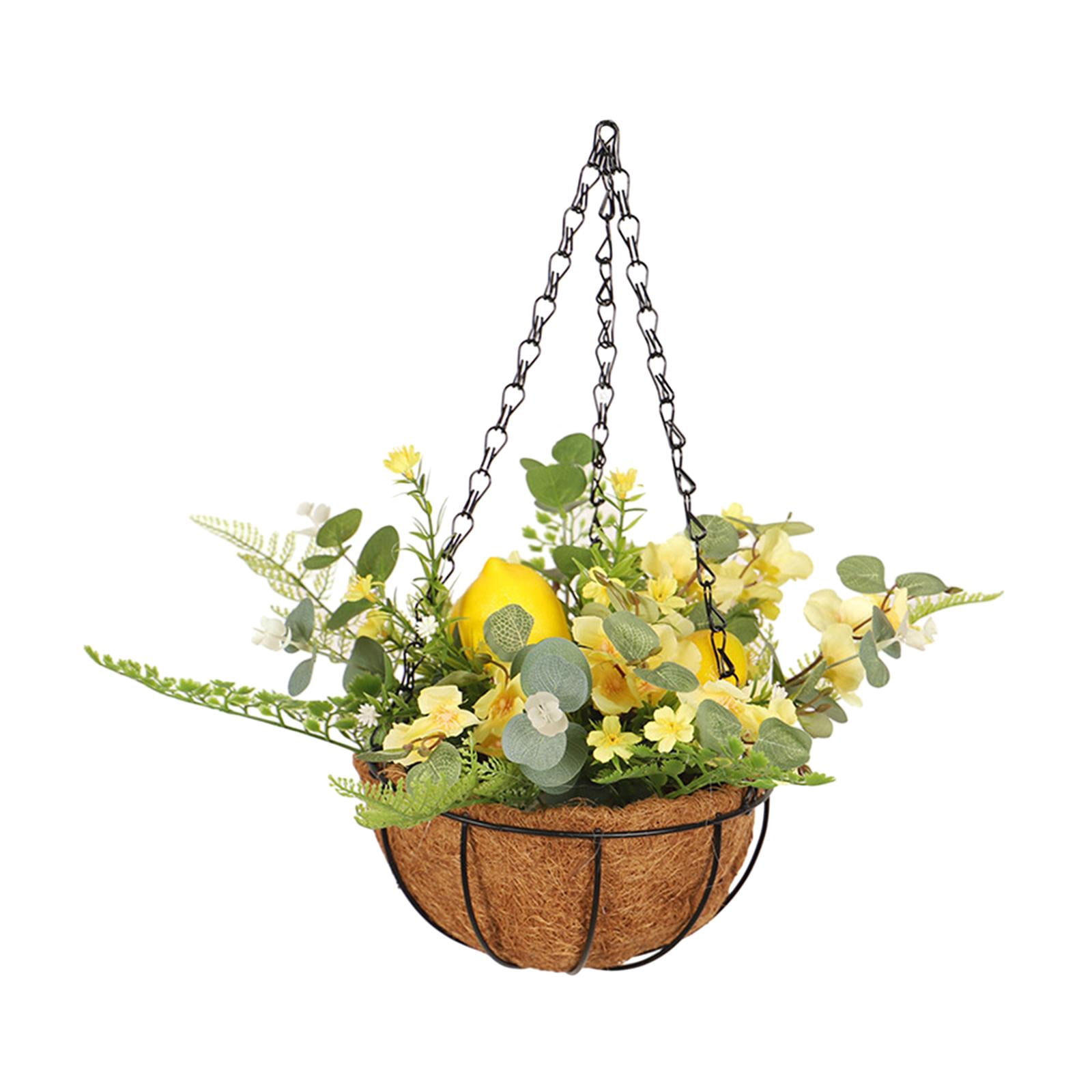 Artificial Flowers Basket, Fake Hanging Plant Decor Hanging Basket Chain Flower Pot for Patio, Balcony, Yard, Indoor Outdoor