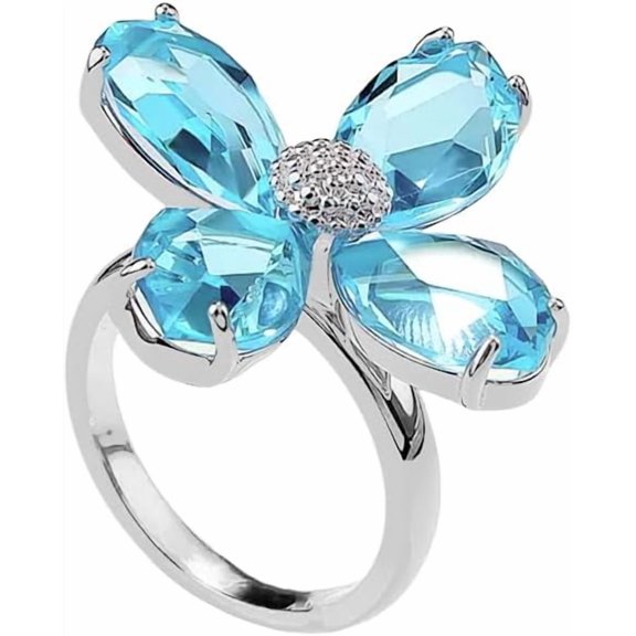 Crystal Flower Statement Ring for Women Multi-Color CZ Stones Bohemian Floral Ring Promise Engagement Rings Wedding Band Adjustable Fashion Jewelry