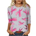thumbnail image 2 of Abomasnow Breast Cancer Shirts for Women Casual 3/4 Sleeve Crew Neck Breast Cancer Awareness T-Shirts Pink Ribbon Graphics Breast Cancer Survivor Tees, 2 of 5