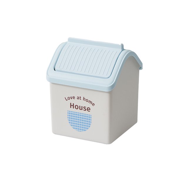 Mini papelera de escritorio, bonita papelera de plástico con tapa, color azul, 150 g