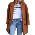thumbnail image 5 of Women Winter Overcoat Double-breasted Turn-down Collar Long Sleeves Buttons Cardigan Plus Size Mid Length Outdoor Woolen Coat, 5 of 8