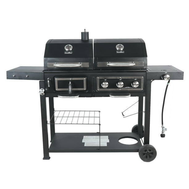 RevoAce Dual Fuel Gas & Charcoal Combo Grill in Black with Stainless