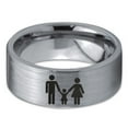 thumbnail image 2 of Tungsten Couple Family Child Holding Hands Band Ring 8mm Men Women Comfort Fit Gray Flat Cut Brushed Polished, 2 of 4