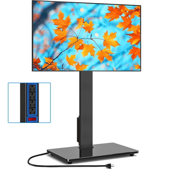 RTVR Swivel Mount Floor TV Stand with Power Outlet for 32-75 inch TVs, Holds up to 110 lbs, Height Adjustable with Wire Management