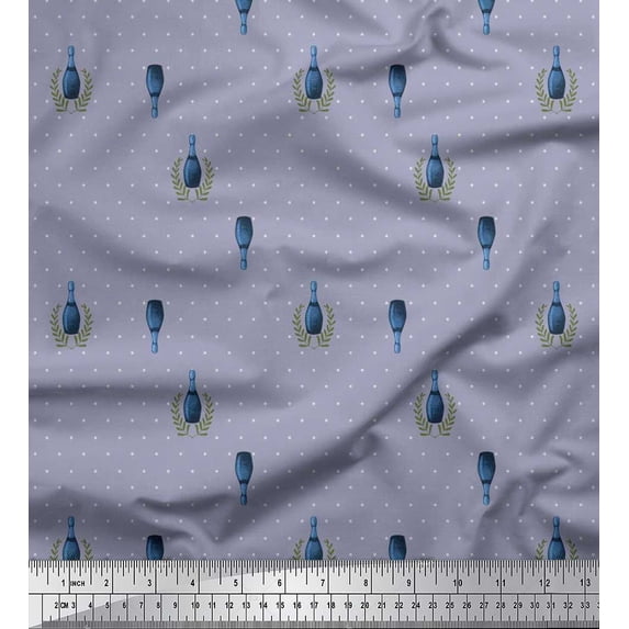 Soimoi Cotton Voile Fabric Leaves,Dot & Bottle Vintage Print Fabric by the Yard 56 Inch Wide