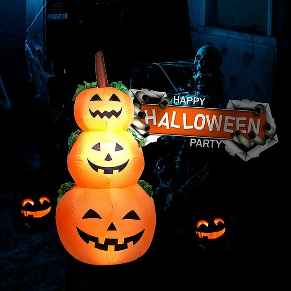 Halloween Inflatables Pumpkin Stack, 4.6Ft Blow Up Yard Decorations Pumpkin Stack Inflatable with Rotating LED Lights for Indoor Outdoor Garden Halloween Decorations