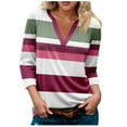 thumbnail image 1 of cfhntfmh Hauts à Manches 3/4 pour Femmes Automne 2024 Chemises Habillées Tendance à Blocs de Couleur Décontractées Col en V T-Shirts, 1 of 5