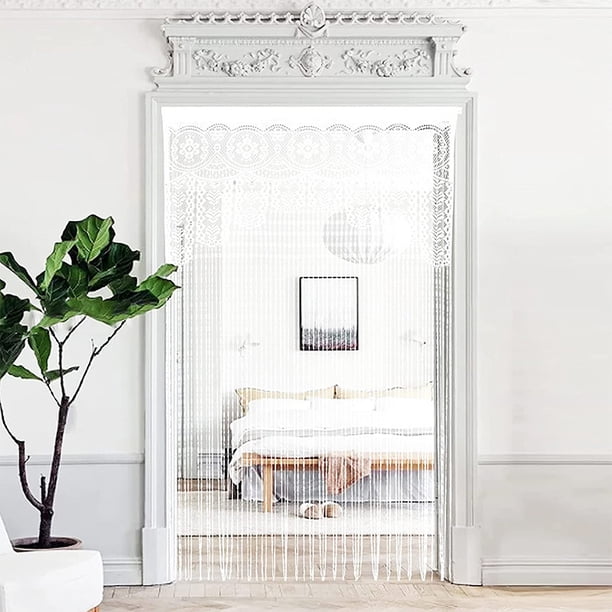 Xiao Hua 2 cortinas de macramé con encaje para puertas, separador de ambientes, estilo hippie, para puertas, armarios, dormitorios, puertas, decoraciones, 99 x 199 cm, color blanco.